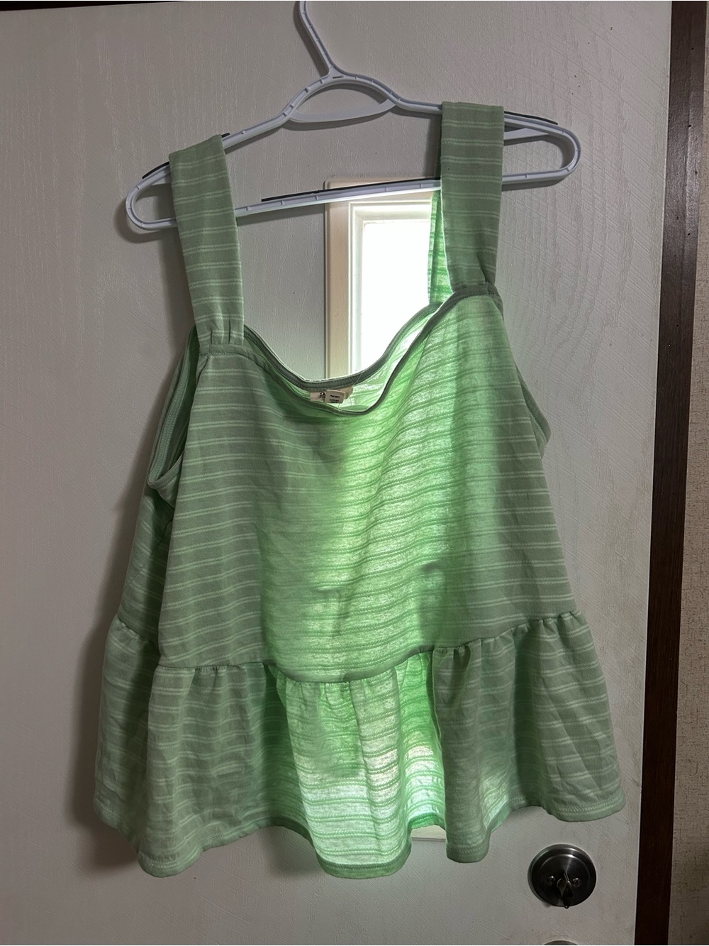 a.n.a Light Green Striped Ruffle Hem Tank Top